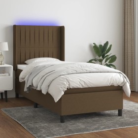 Cama box spring colchón y luces LED tela marrón oscuro 90x200cm de , Camas y somieres - Ref: Foro24-3138448, Precio: 359,64 €...