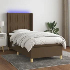 Cama box spring colchón y luces LED tela marrón oscuro 80x200cm de , Camas y somieres - Ref: Foro24-3138992, Precio: 335,11 €...
