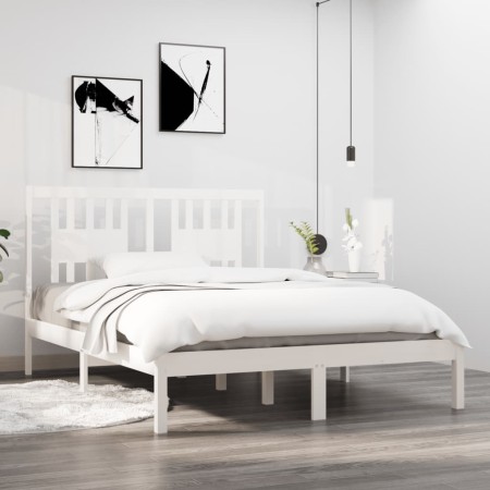 Estructura de cama de madera maciza blanca 135x190 cm de , Camas y somieres - Ref: Foro24-3104039, Precio: 144,69 €, Descuent...