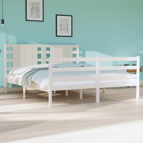 Estructura de cama madera maciza de pino blanco 135x190 cm de , Camas y somieres - Ref: Foro24-3104259, Precio: 159,56 €, Des...