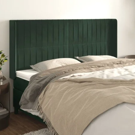 Headboard with dark green velvet ears 183x16x118/128cm by , Headboards and footboards - Ref: Foro24-3119881, Price: 141,01 €,...