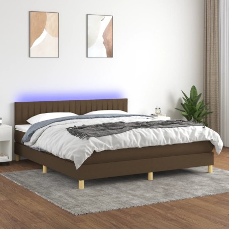 Cama box spring con colchón LED tela marrón oscuro 160x200 cm de , Camas y somieres - Ref: Foro24-3133888, Precio: 478,97 €, ...