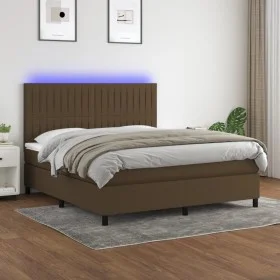 Cama box spring colchón luces LED tela marrón oscuro 160x200cm de , Camas y somieres - Ref: Foro24-3135048, Precio: 536,54 €,...