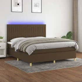 Box spring bed mattress LED lights dark brown fabric 180x200cm by , Beds and slatted bases - Ref: Foro24-3135616, Price: 583,...