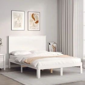 Estructura de cama con cabecero madera maciza blanco 140x200 cm de , Camas y somieres - Ref: Foro24-3193662, Precio: 159,54 €...