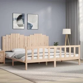 Estructura de cama con cabecero madera maciza 200x200 cm de , Camas y somieres - Ref: Foro24-3192316, Precio: 184,42 €, Descu...