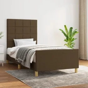 Estructura de cama con cabecero de tela marrón oscuro 80x200 cm de , Camas y somieres - Ref: Foro24-3125012, Precio: 160,14 €...