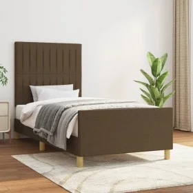 Dark brown fabric bed frame with headboard 80x200 cm by , Beds and slatted bases - Ref: Foro24-3125174, Price: 147,35 €, Disc...