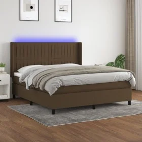Box spring bed mattress LED lights dark brown fabric 180x200cm by , Beds and slatted bases - Ref: Foro24-3138496, Price: 600,...