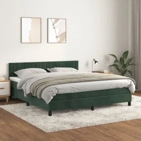 Cama box spring con colchón terciopelo verde oscuro 160x200 cm de , Camas y somieres - Ref: Foro24-3141434, Precio: 494,01 €,...