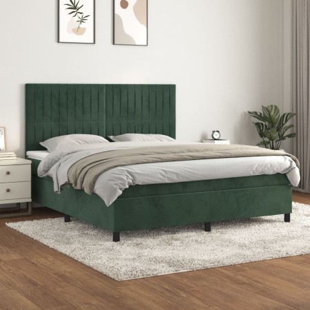 Cama box spring con colchón terciopelo verde oscuro 180x200 cm de , Camas y somieres - Ref: Foro24-3143160, Precio: 656,29 €,...