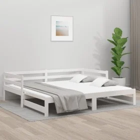 Trundle sofa bed solid white pine wood 90x190 cm by , Beds and slatted bases - Ref: Foro24-840136, Price: 168,67 €, Discount: %
