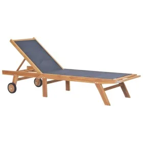 Tumbona plegable con ruedas teca maciza y textileno de vidaXL, Tumbonas - Ref: Foro24-44668, Precio: 298,42 €, Descuento: %
