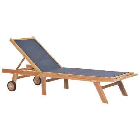Klappbare Sonnenliege mit Rädern aus massivem Teakholz und Textilene von vidaXL, Liegen - Ref: Foro24-44668, Preis: 298,42 €,...