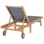 Folding sun lounger with wheels solid teak and textilene by vidaXL, Loungers - Ref: Foro24-44668, Price: 298,42 €, Discount: %