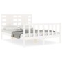 Estructura cama de matrimonio con cabecero madera maciza blanco de , Camas y somieres - Ref: Foro24-3192792, Precio: 159,45 €...