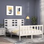 Estructura cama de matrimonio con cabecero madera maciza blanco de , Camas y somieres - Ref: Foro24-3192792, Precio: 159,45 €...