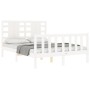 Estructura cama de matrimonio con cabecero madera maciza blanco de , Camas y somieres - Ref: Foro24-3192792, Precio: 159,45 €...