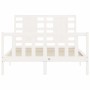 Estructura cama de matrimonio con cabecero madera maciza blanco de , Camas y somieres - Ref: Foro24-3192792, Precio: 159,45 €...