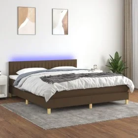 Box spring bed with LED mattress dark brown fabric 180x200 cm by , Beds and slatted bases - Ref: Foro24-3133896, Price: 528,6...