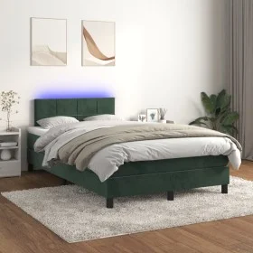 Cama box spring colchón y LED terciopelo verde oscuro 120x200cm de , Camas y somieres - Ref: Foro24-3134396, Precio: 381,13 €...