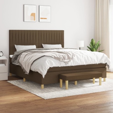 Cama box spring con colchón tela marrón oscuro 180x200 cm de , Camas y somieres - Ref: Foro24-3137336, Precio: 633,75 €, Desc...