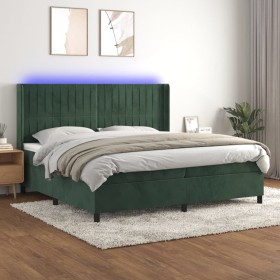 Cama box spring colchón y LED terciopelo verde oscuro 200x200cm de , Camas y somieres - Ref: Foro24-3139706, Precio: 726,77 €...