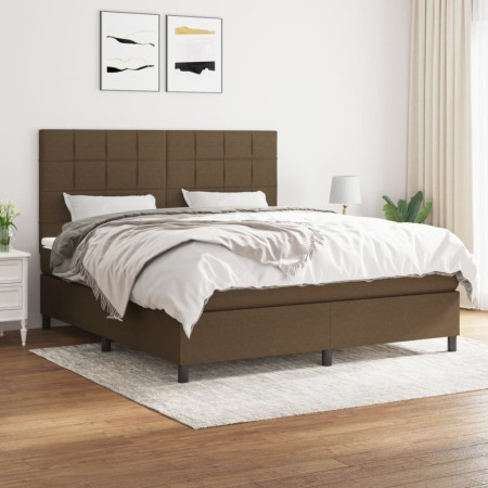 Cama box spring con colchón tela marrón oscuro 160x200 cm de , Camas y somieres - Ref: Foro24-3141788, Precio: 551,71 €, Desc...