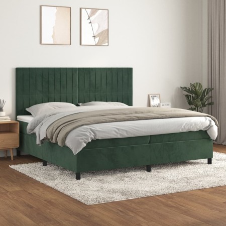 Cama box spring con colchón terciopelo verde oscuro 200x200 cm de , Camas y somieres - Ref: Foro24-3143166, Precio: 699,28 €,...