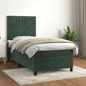 Box spring bed with dark green velvet mattress 100x200 cm by , Beds and slatted bases - Ref: Foro24-3143130, Price: 355,05 €,...
