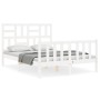 Estructura cama de matrimonio con cabecero madera maciza blanco de , Camas y somieres - Ref: Foro24-3193052, Precio: 157,58 €...