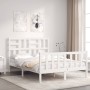 Estructura cama de matrimonio con cabecero madera maciza blanco de , Camas y somieres - Ref: Foro24-3193052, Precio: 157,58 €...