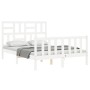 Estructura cama de matrimonio con cabecero madera maciza blanco de , Camas y somieres - Ref: Foro24-3193052, Precio: 157,58 €...