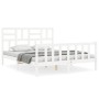 Estructura de cama matrimonio con cabecero madera maciza blanco de , Camas y somieres - Ref: Foro24-3193082, Precio: 150,00 €...
