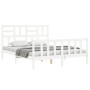 Estructura de cama matrimonio con cabecero madera maciza blanco de , Camas y somieres - Ref: Foro24-3193082, Precio: 150,00 €...