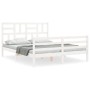 Estructura de cama matrimonio con cabecero madera maciza blanco de , Camas y somieres - Ref: Foro24-3194902, Precio: 148,44 €...
