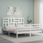 Estructura de cama matrimonio con cabecero madera maciza blanco de , Camas y somieres - Ref: Foro24-3194902, Precio: 148,44 €...