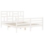 Estructura de cama matrimonio con cabecero madera maciza blanco de , Camas y somieres - Ref: Foro24-3194902, Precio: 148,44 €...