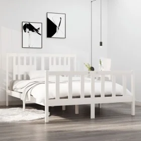 Estructura de cama de madera maciza blanca 135x190 cm de , Camas y somieres - Ref: Foro24-3104104, Precio: 159,99 €, Descuent...
