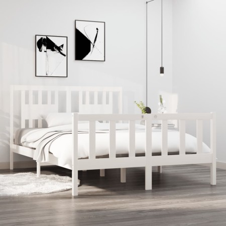 Estructura de cama de madera maciza blanca 135x190 cm de , Camas y somieres - Ref: Foro24-3104104, Precio: 155,05 €, Descuent...