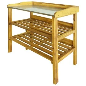 Banco para macetas con 2 estantes madera maciza de acacia+zinc de vidaXL, Mesas de jardinería - Ref: Foro24-43795, Precio: 10...