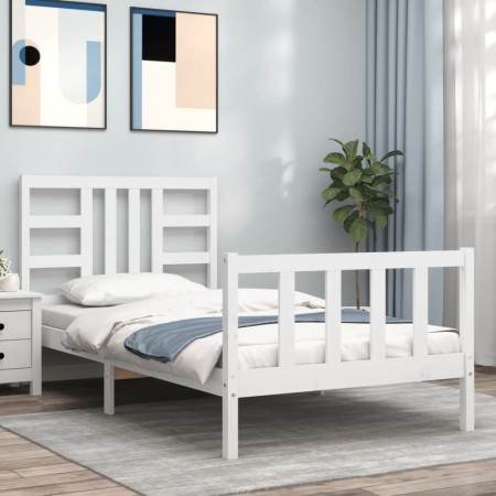 Estructura de cama con cabecero madera maciza blanco 100x200 cm de , Camas y somieres - Ref: Foro24-3191962, Precio: 130,15 €...