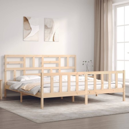 Estructura de cama de matrimonio con cabecero madera maciza de , Camas y somieres - Ref: Foro24-3193091, Precio: 165,21 €, De...