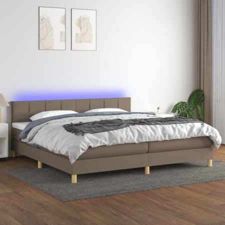 Cama box spring con colchón LED tela gris taupe 200x200 cm de , Camas y somieres - Ref: Foro24-3133745, Precio: 627,88 €, Des...