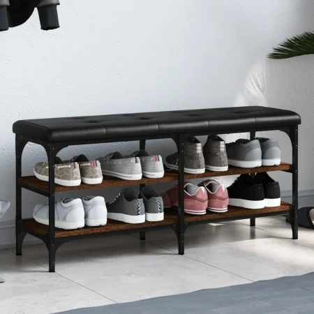 Engineered wood shoe bench in brown oak, 102x32x47 cm by , Benches for halls and storage - Ref: Foro24-835166, Price: 65,52 €...