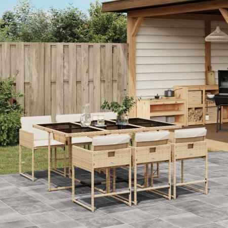 Set comedor de jardín 7 pzas con cojines ratán sintético beige en Conjuntos de jardín | Comprar online en Foru.es