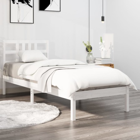 Estructura de cama madera maciza de pino blanca 100x200 cm de , Camas y somieres - Ref: Foro24-3105396, Precio: 98,43 €, Desc...