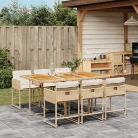 Set comedor de jardín 7 pzas con cojines ratán sintético beige en Conjuntos de jardín | Comprar online en Foru.es