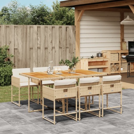 Set comedor de jardín 7 pzas con cojines ratán sintético beige en Conjuntos de jardín | Comprar online en Foru.es