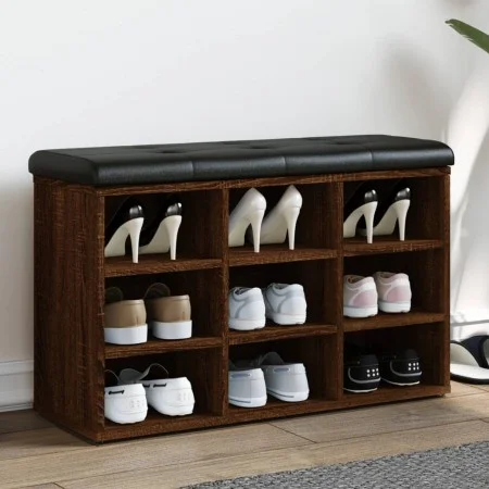 Banco zapatero madera de ingeniería marrón roble 82x32x50 cm de , Bancos para recibidores y almacenamiento - Ref: Foro24-8351...